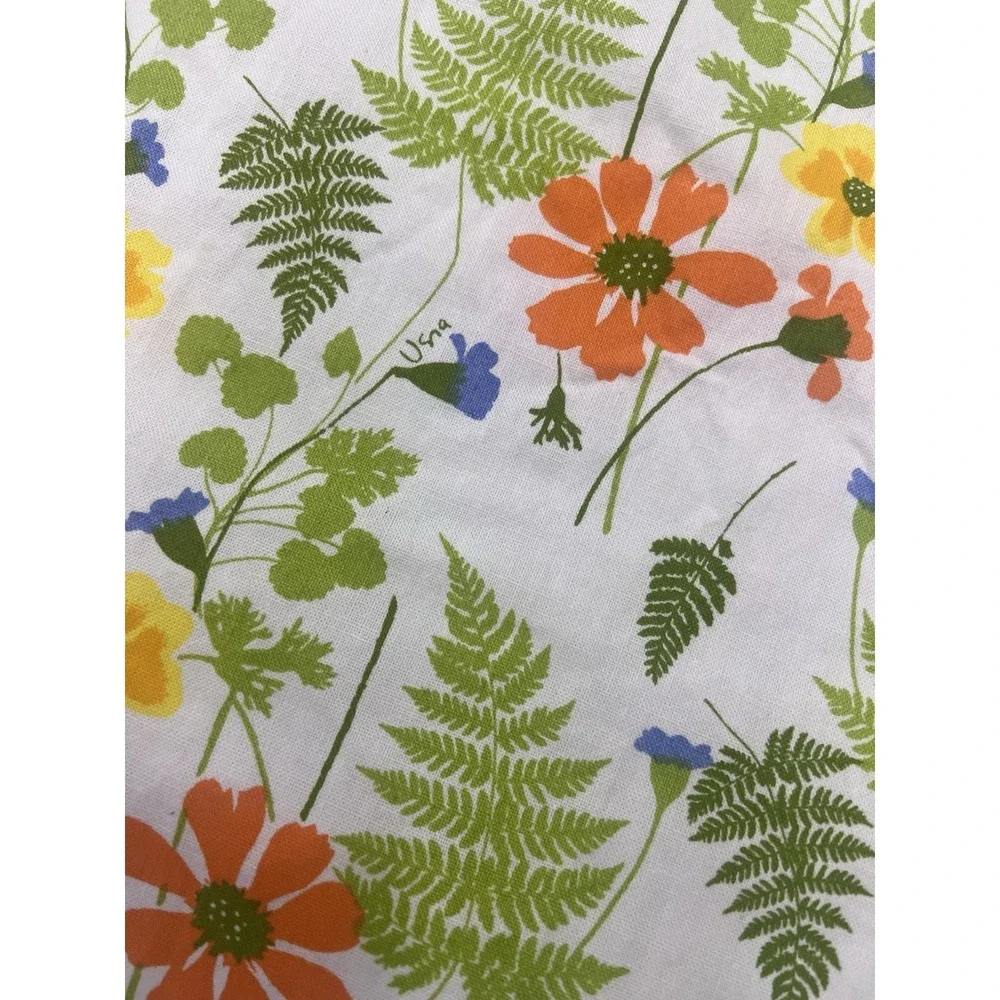 VTG Vera Neumann Fern Orange Rectangle  Floral MCM Tablecloth 60